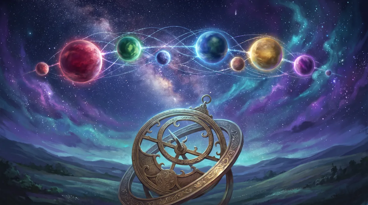 Sternenhimmel mit Planetenbahnen als Sinnbild für besondere Konstellationen