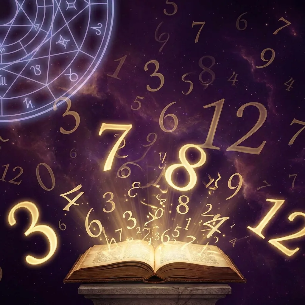 Aufgeschlagenes Buch, aus dem goldene Zahlen aufsteigen, das Titelbild des Numerologie-Guides